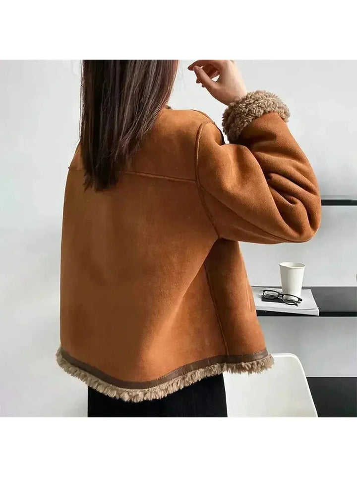 Ottilie – Plush Trim Suede Jacket